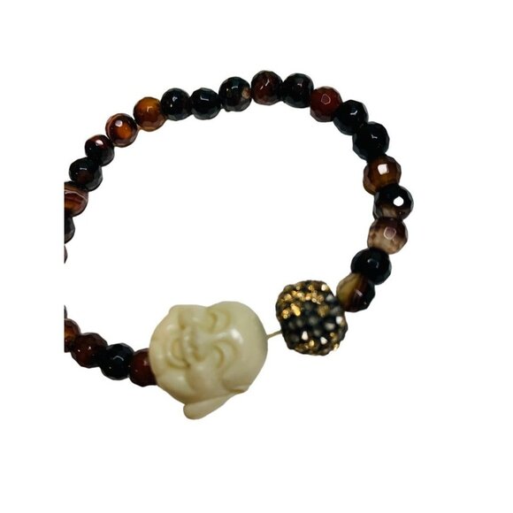 Black Brown Smiling Buddha Stretch Bracelet Beaded - Picture 3 of 5